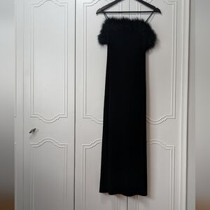 Vintage Finesse Y2K Black Velvet Feather Fitted babydoll Dress Size S,M